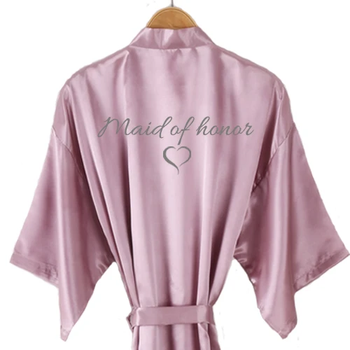 maid honor Великолепный mauve халат Атласный Женский атласный короткий кимоно с сердечками дизайн для свадьбы Вечерние одежда для невесты - Цвет: maid honor
