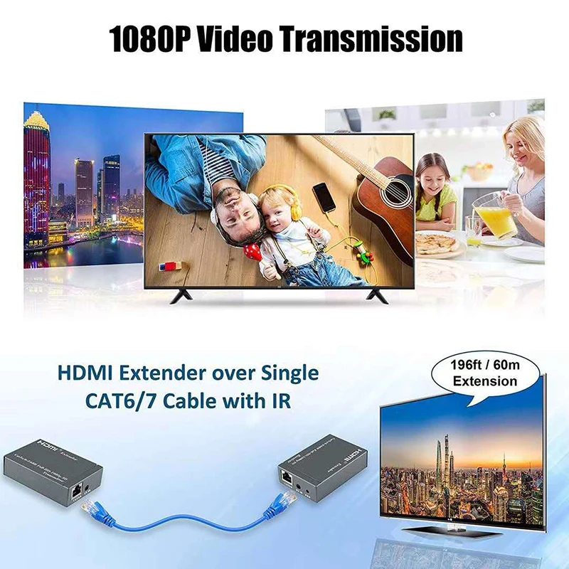 Удлинитель HDMI через Cat 5e 6 CAT6 RJ45 1080P 60 м | Электроника