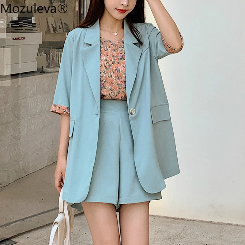 Женский комплект из двух предметов с коротким рукавом блейзер на одной пуговице