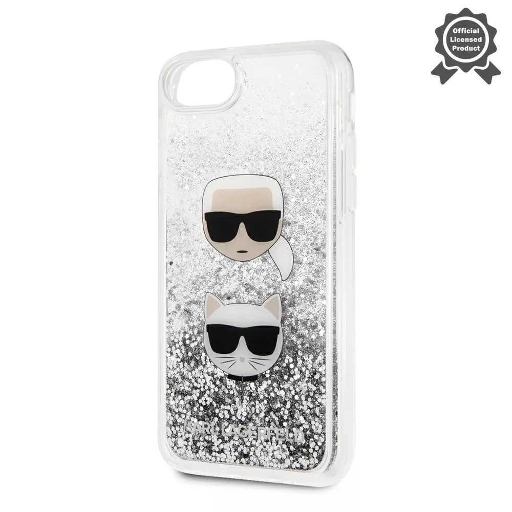 Case Lagerfeld for iPhone 7/8/SE 2020 liquid glitter Karl and Choupette heads hard Silver | Mobile Phone Cases &amp Covers