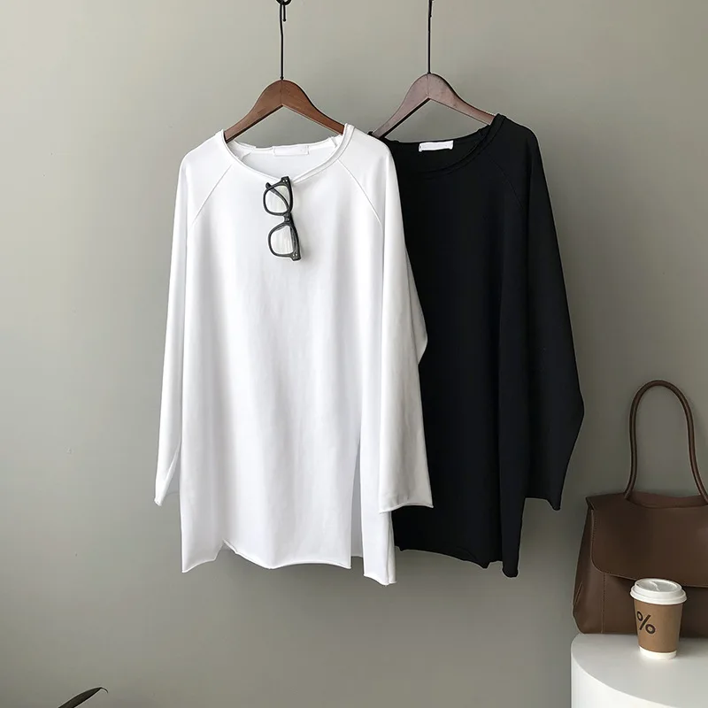 

JCHB 2021 Oversized T-shirts Women 100% Cotton Long Sleeve Shirt White Top Female Spring Autumn Clothing Camisetas De Mujer Pph