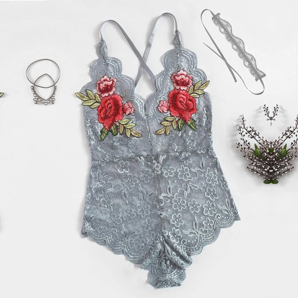 

Sexy Lace Bodysuit Women Fashion Floral Sleeveless Perspective Leotard Romper Sexy Bodysuit One Piece Clothes Femme 2020 New Hot