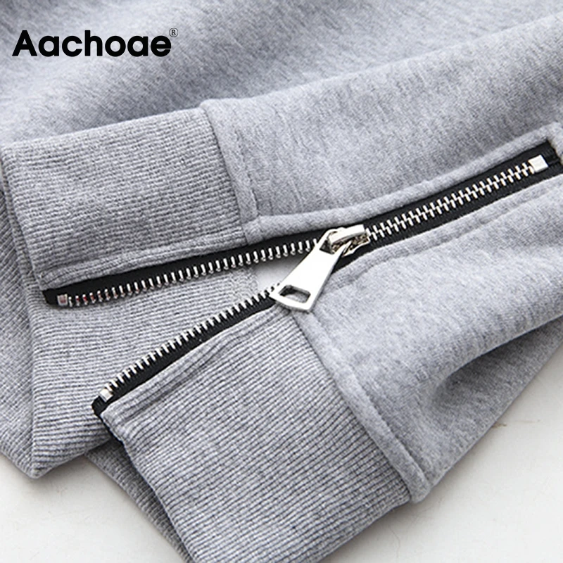 

Aachoae Pure Casual Pullover Hoodie Women 100% Cotton Hooded Hoodies Lady Side Zipper Batwing Sleeve Loose Ladies Tops Sudaderas