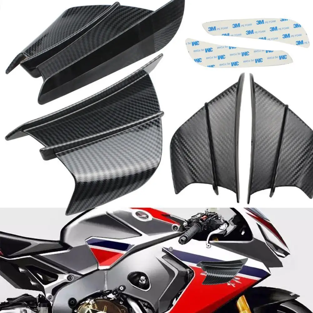 

Universal Motorcycle Carbon Fiber Look Side Black Winglets Wind Fin Spoiler Trim Cover Air Deflector