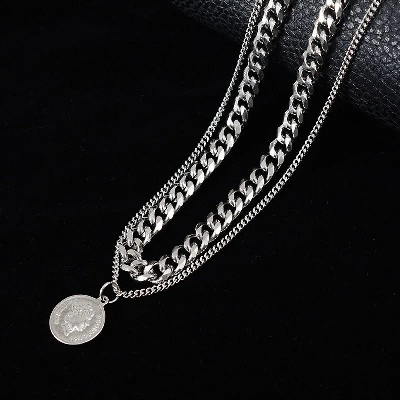 

Retro Queen avatar coin Collares Kolye Steel layered Necklace for women Stainless Steel pendant necklaces hip hop jewelry