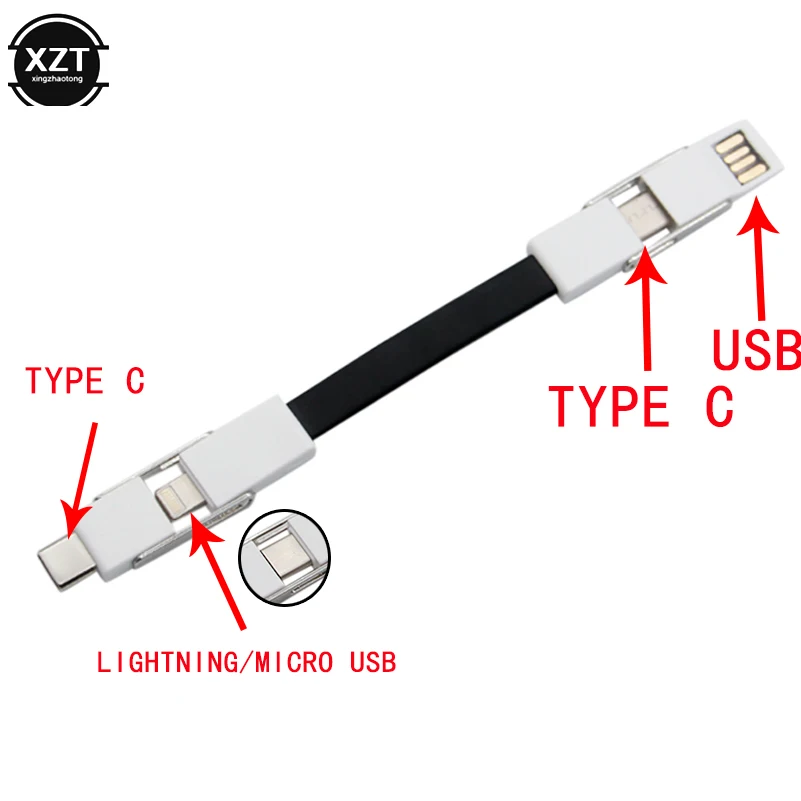 4 в 1 USB кабель Micro usb type C кабель освещения для iPhone XR X samsung HUAWEI 2A Мини Брелок Зарядное устройство кабели для зарядки