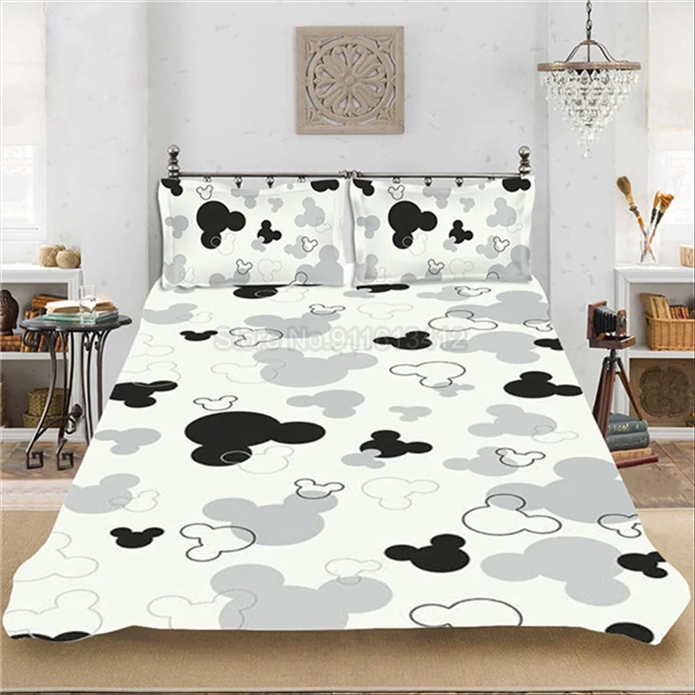Черно белые комплекты постельного белья с изображением Микки Мауса Для девочек и