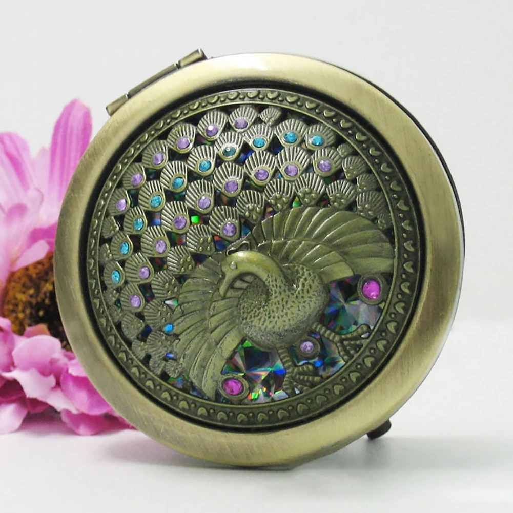 Винтажное полое цветочное мини складное круглое двустороннее зеркало для