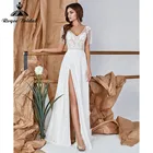 Пляжное свадебное платье в стиле бохо с V-образным вырезом и рукавами-крылышками, шифоновое кружевное платье-трапеция с разрезом и открытой спиной, Длинные свадебные платья, vestido de noiva 2022