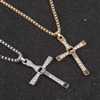 fast and furious movies actor dominic toretto rhinestone cross crystal pendant chain necklace men jewelry