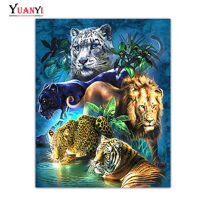 

5D алмазная живопись с тигром, Алмазная мозаика «сделай сам», полноразмерный декор, домашний Леопард с Львом, полноразмерная Алмазная вышивк...