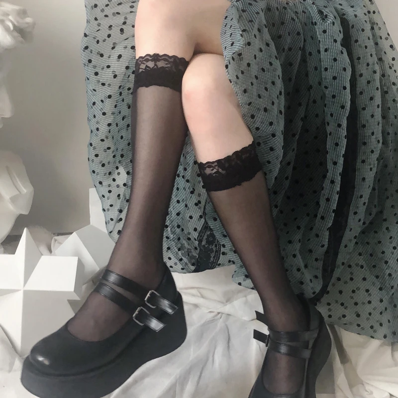 Сексуальные кружевные носки для женщин модные студенческие длинные колготки до