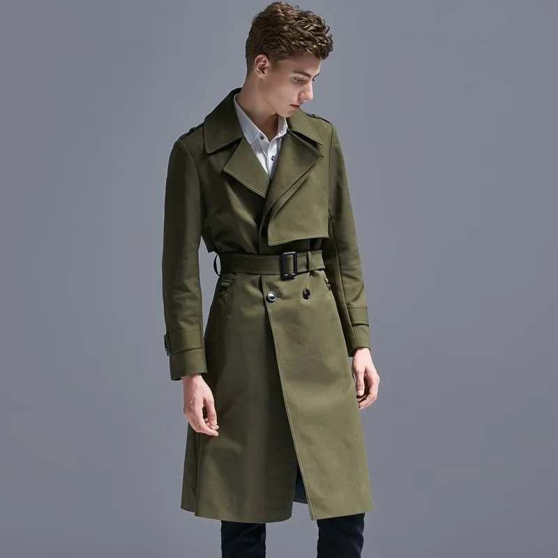 

2021, мужской Тренч Kahki, роскошные однотонные повседневные мужские куртки и пальто, модные весенне-осенние мужские пальто с поясом