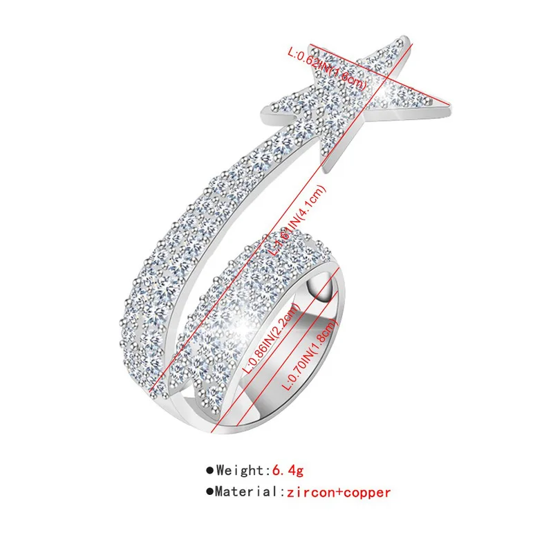 

AE-CANFLY 2020 New Fashion Design Micro Pave Cubic Zirconia Luxury Comet Meteor Ring Index Finger Ring for Women Jewelry Gift