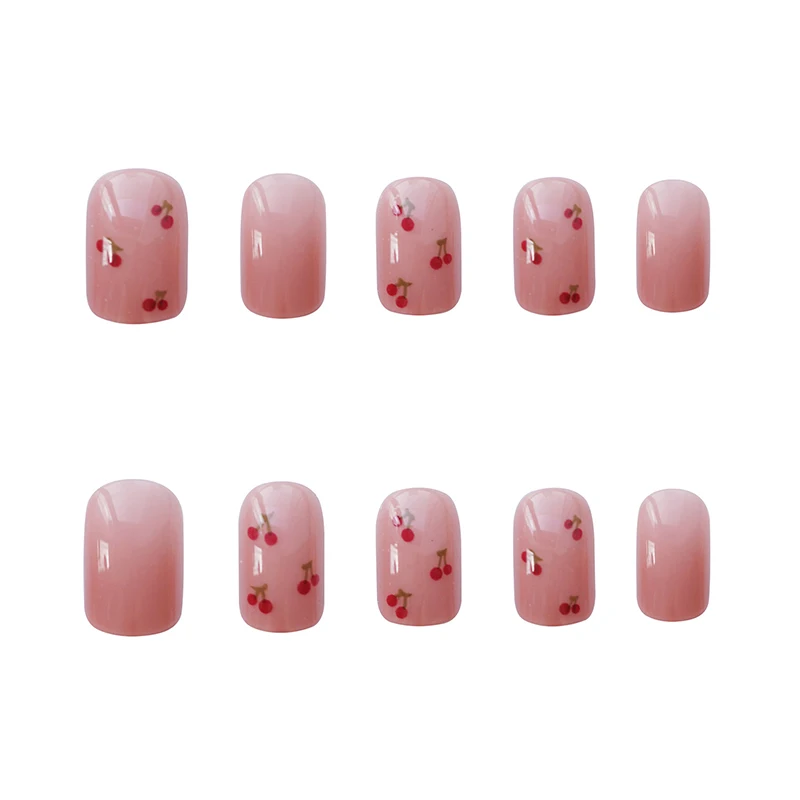 24 шт. накладные ногти с клеем кристалл вишня короткие стильные квадратные
