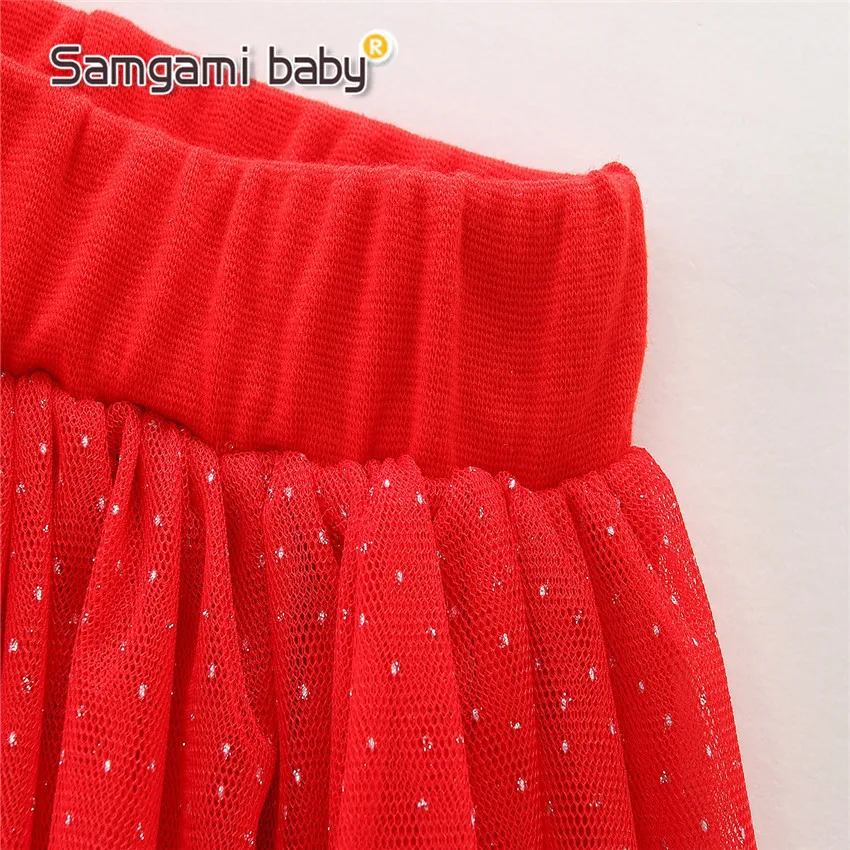 

2020 Children's Wear Autumn Girl Alphabet Long Sleeve Top + Mesh Short Skirt Christmas Set