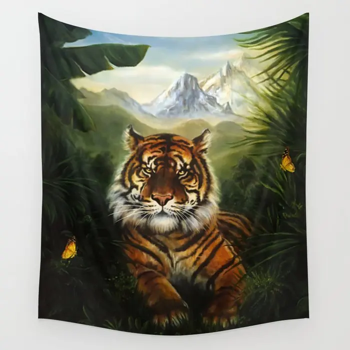 

Jungle Tiger Landscape Tapestry Wall Hanging Hippie Tapestries Rugs Home Living Room Dorm Decoration Tablecloths Blanket