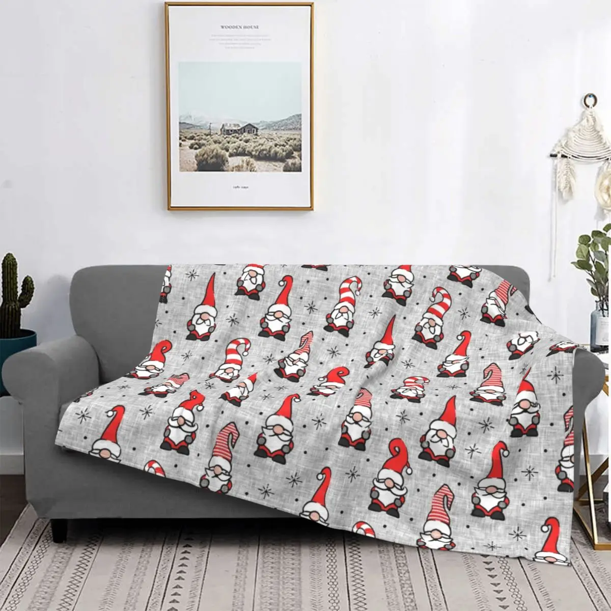 

Christmas Gnomes - Grey Blanket Santa Xmas Holiday Plush Warm Ultra-Soft Flannel Fleece Throw Blankets For Sofa Bedspread Velvet