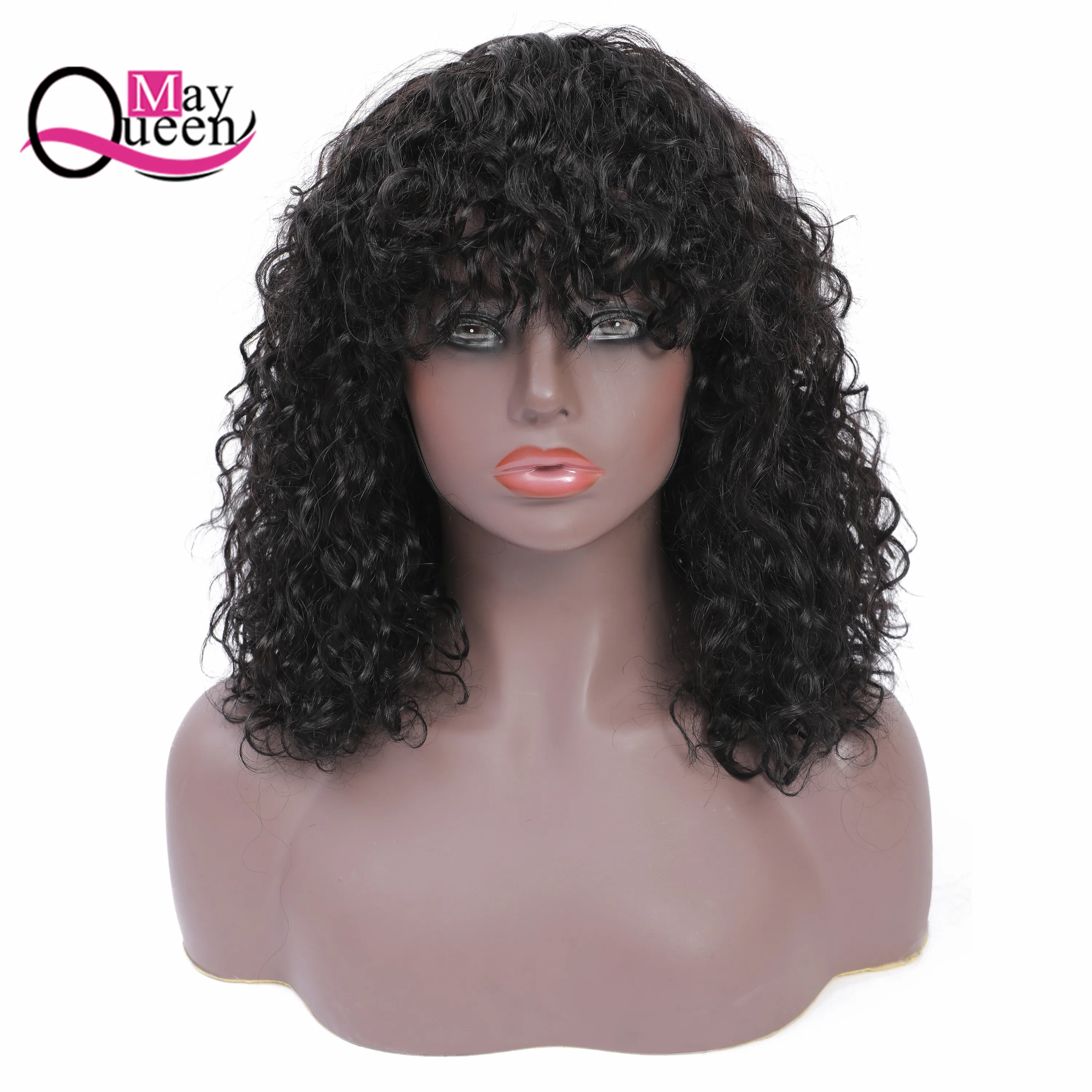 

Jerry Curly Human Hair Wigs None Lace Front Wigs With Bangs 150% Density Glueless Full Machine Made Wig For Black Women