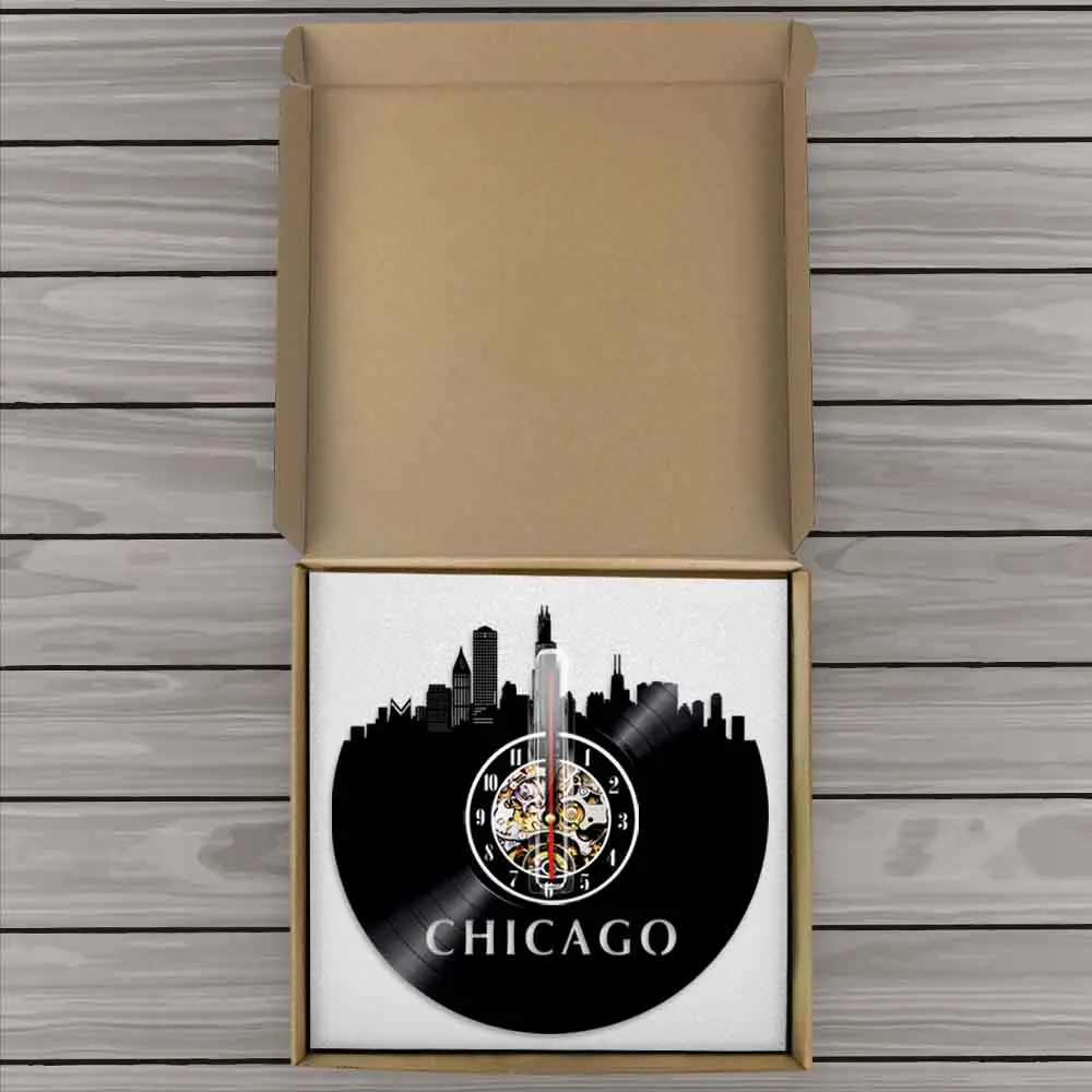 Настенные 3D часы с изображением города США Чикаго современный дизайн виниловые