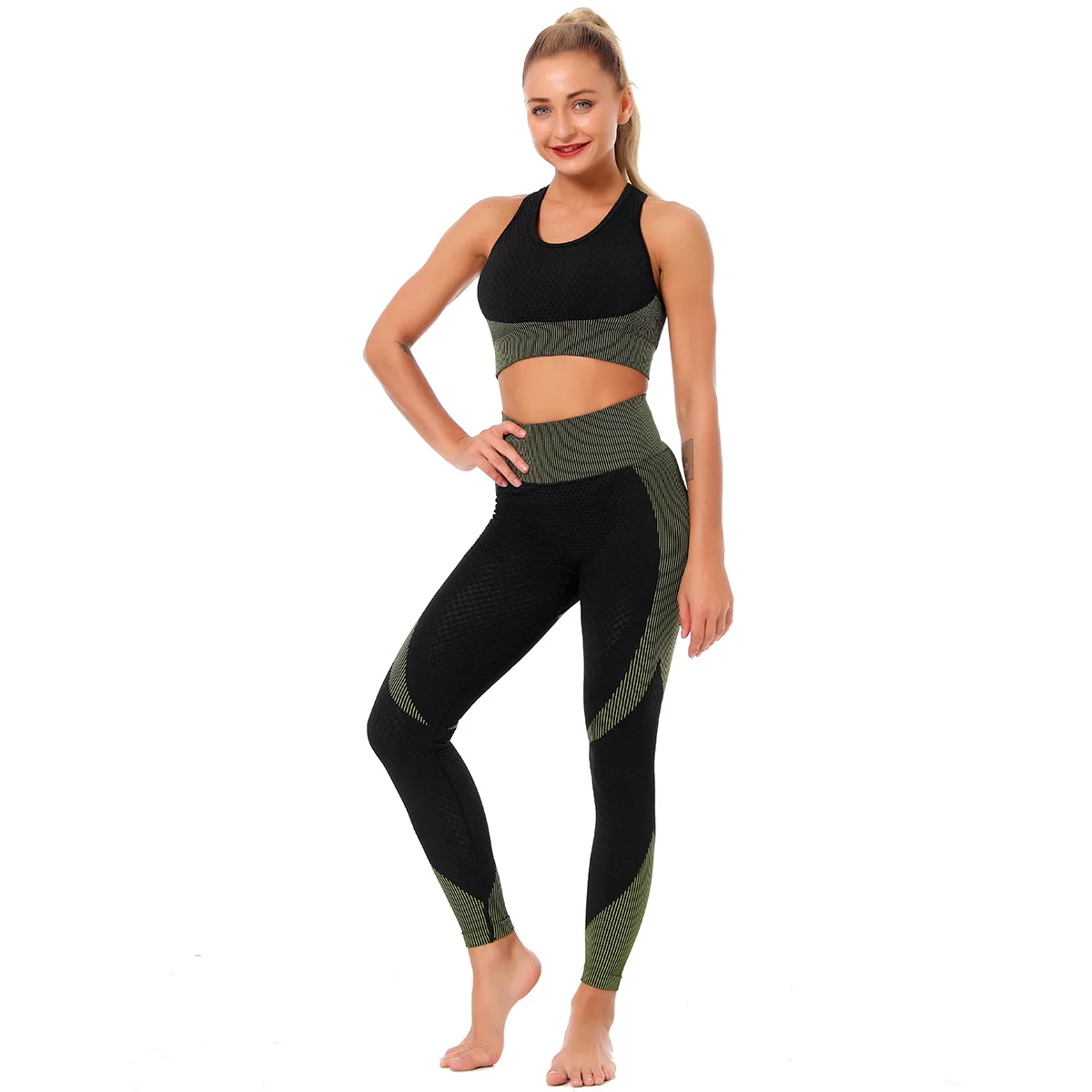 Леггинсы спортивные костюмы 2 шт. бесшовные тренировки Спортивная одежда для
