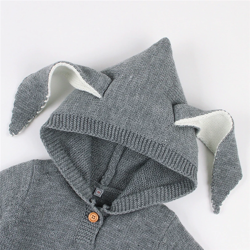 

Newborns Hooded Sweater with Ears Baby Boys Girls Solid Knitted Pullover Winter Warm Crochet Long Sleeve Tops Clothes 3-24M A20