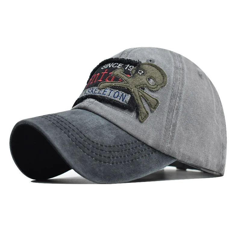 Новый стиль череп шляпа Потертая джинсовая ткань старый бейсболка с буквами для