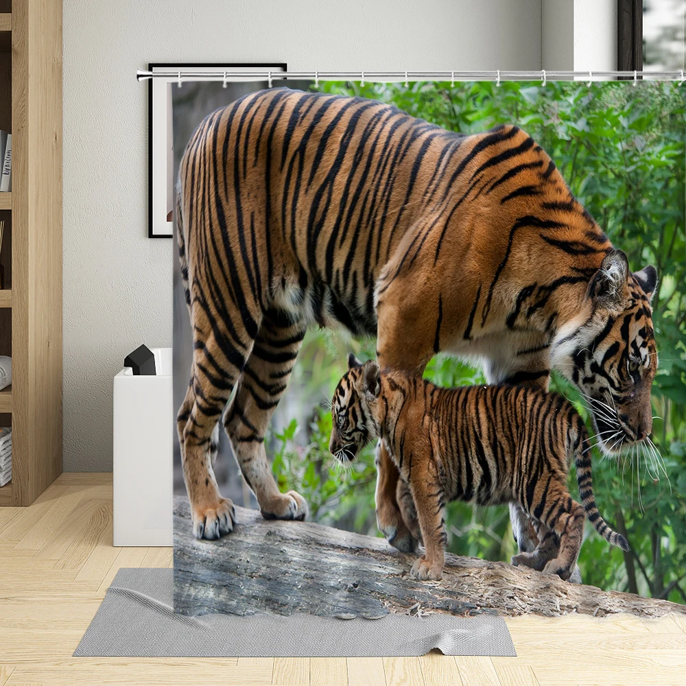 

Vintage Tiger Wildlife Safari Skin Pattern Bathroom Curtains Animal Waterproof Polyester Fabric Shower Curtain Bathtub Decor