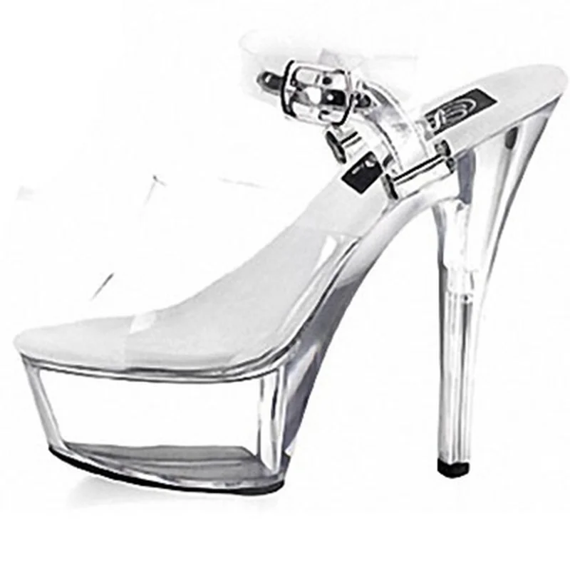 

Mclubgirl 15cm Heels Round Head Buckle Super High Heels Show Thin Sexy Thick Bottom Fashion Two Wear Fashion Sandals LYP