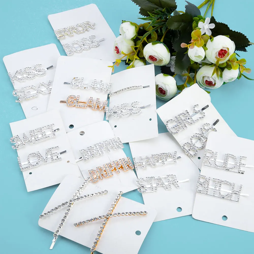 Лидер продаж 2 шт./компл. блестящие заколки для волос с буквами женщин BB стразы