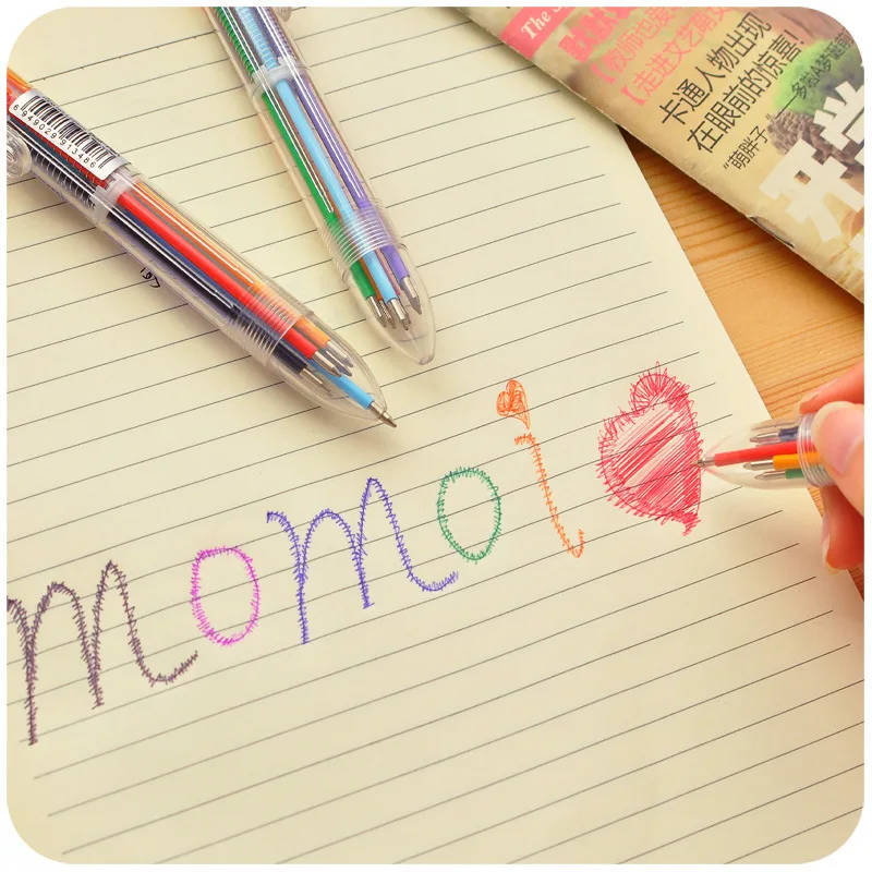 

2Pcs Plastic Pens with Multi-color Models 6 in 1 Multi-colored Ballpoint Pen Push Type Pen Stationery School Office Tools