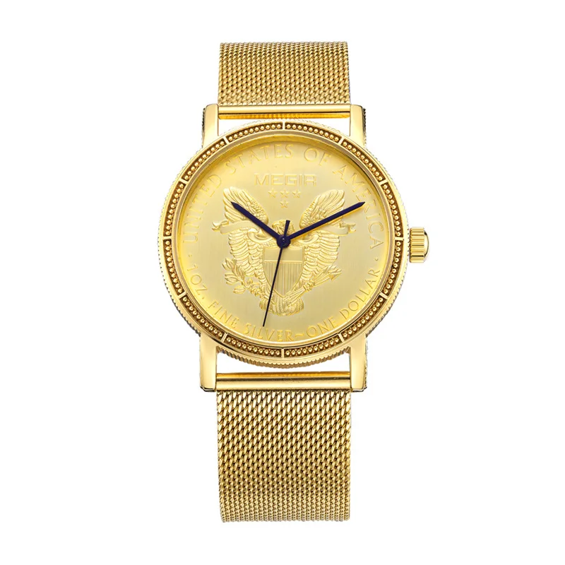 

Часы MEGIR Мужские кварцевые деловые, брендовые Роскошные с золотым сетчатым ремешком, с черными стрелками, 2022