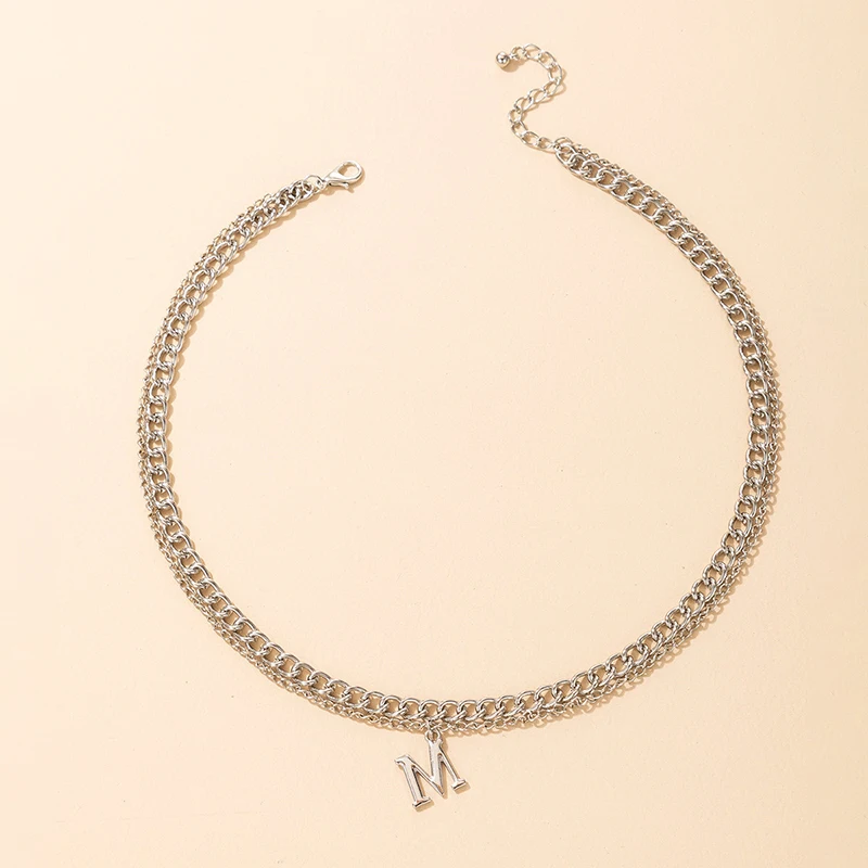 

Silver Letter M Chain Choker Necklace for Women Charming Alloy Metal Gift jewelry