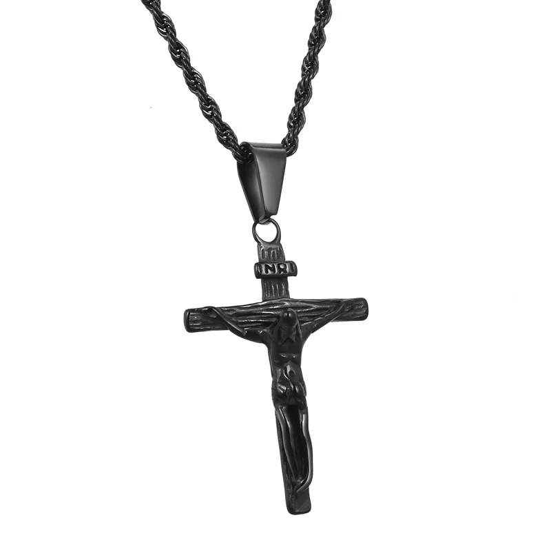 Нержавеющая сталь золото Цвет INRI Jesus частей крест кулон& Цепочки и ожерелья посеребрянное ожерелье для Для мужчин подарок Винтаж ювелирные украшения с христианской символикой - Окраска металла: Black