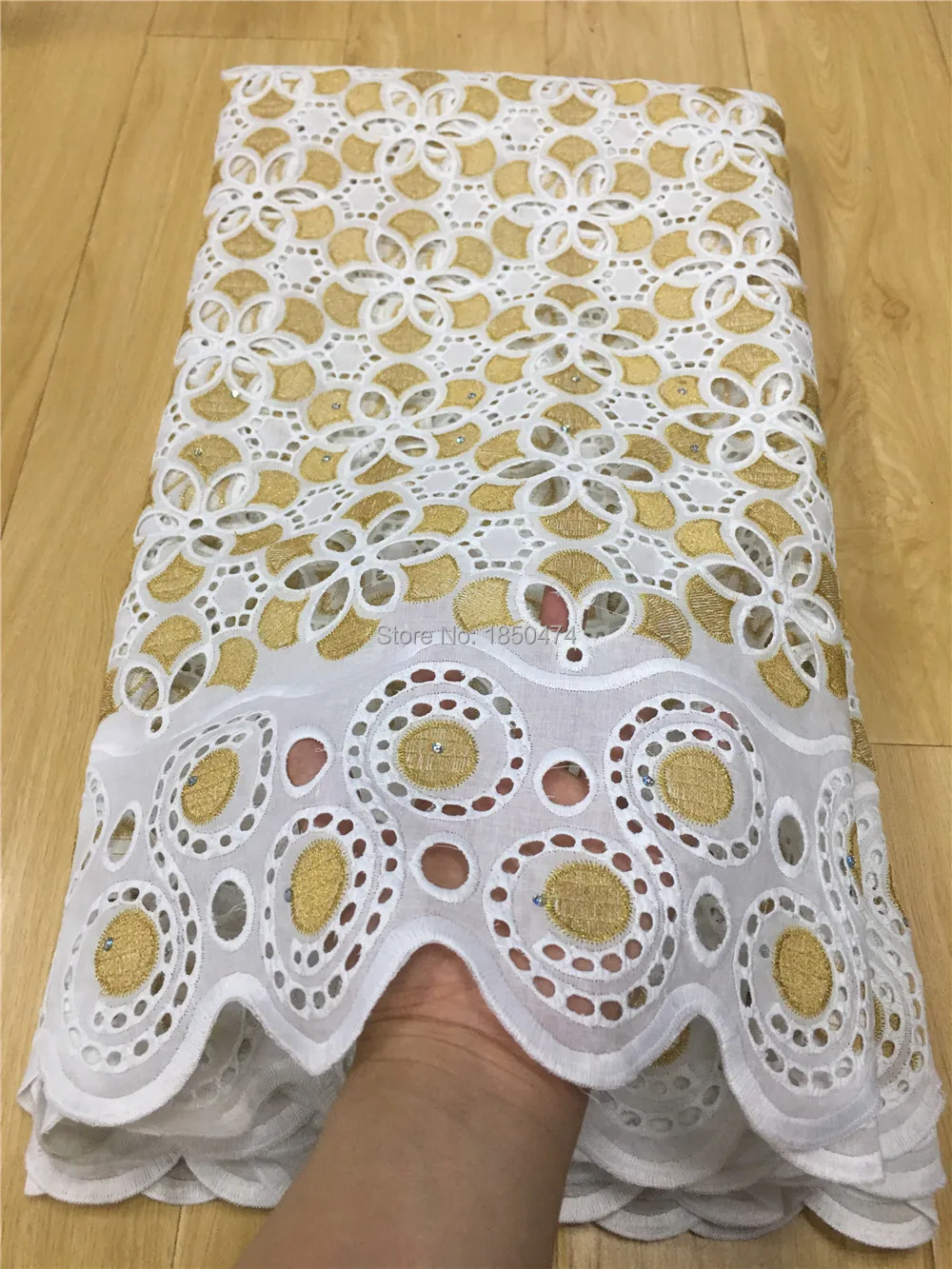 

High Quality Swiss Voile Laces In Switzerland 100% Cotton Lace Fabric Gold Hollow Out African Nigerian Net Lace Fabrics 5Yards