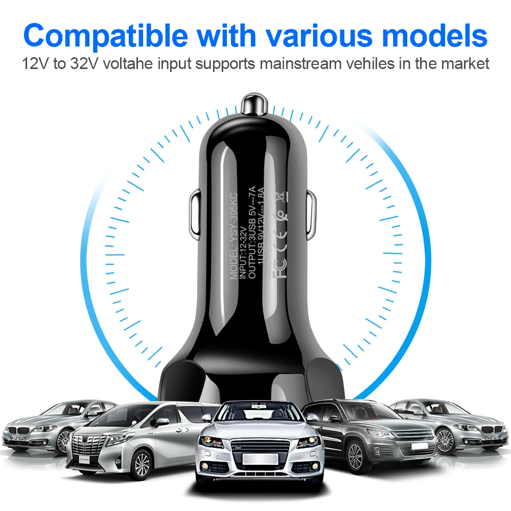 Автомобильное зарядное устройство QC3.0 с 3 USB-портами и поддержкой быстрой зарядки