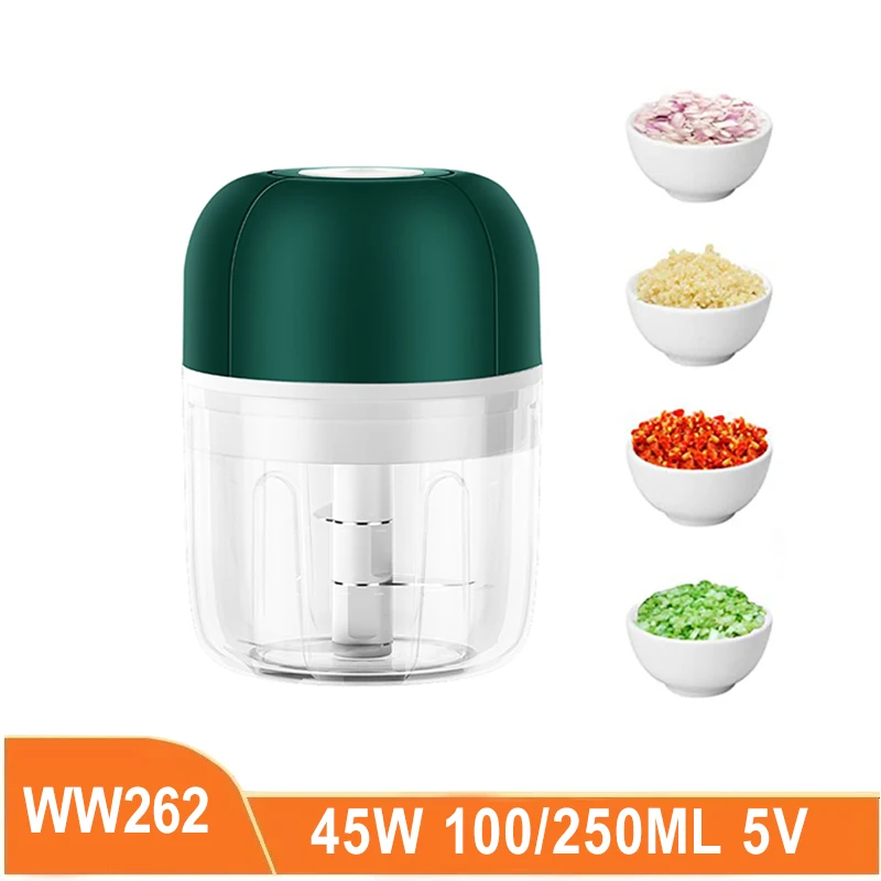 

100/250ml Mini Cordless Electric Garlic Chopper Ginger Crusher Durable Pepper Vegetable Crusher Kitchen Tool