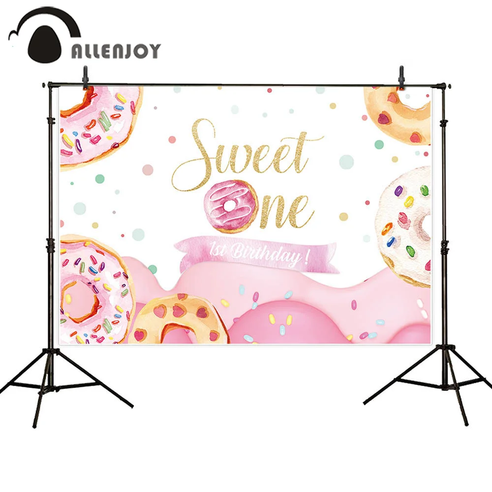 

Allenjoy Sweet One Backdrop Happy 1st Birthday Donuts Pink Girl Candyland Party Supplies Celebrate Newborn Event Wall Decoration