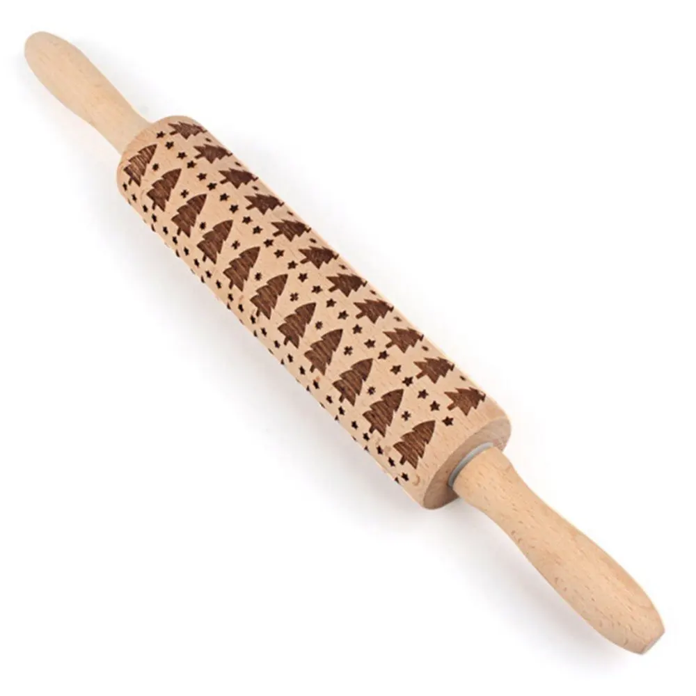 Bakng Mold Wood Tool Embossing Rolling Pin Cake Carving Gingerbread DIY Christmas | Дом и сад