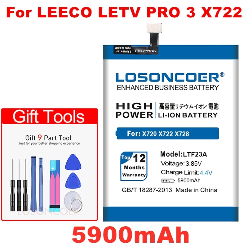 LOSONCOER 5900 мАч LTF23A для LeEco Letv Pro 3 батареи X720 X722 X728 батареи для мобильных телефонов бесплатные инструменты подставка держатель наклейки