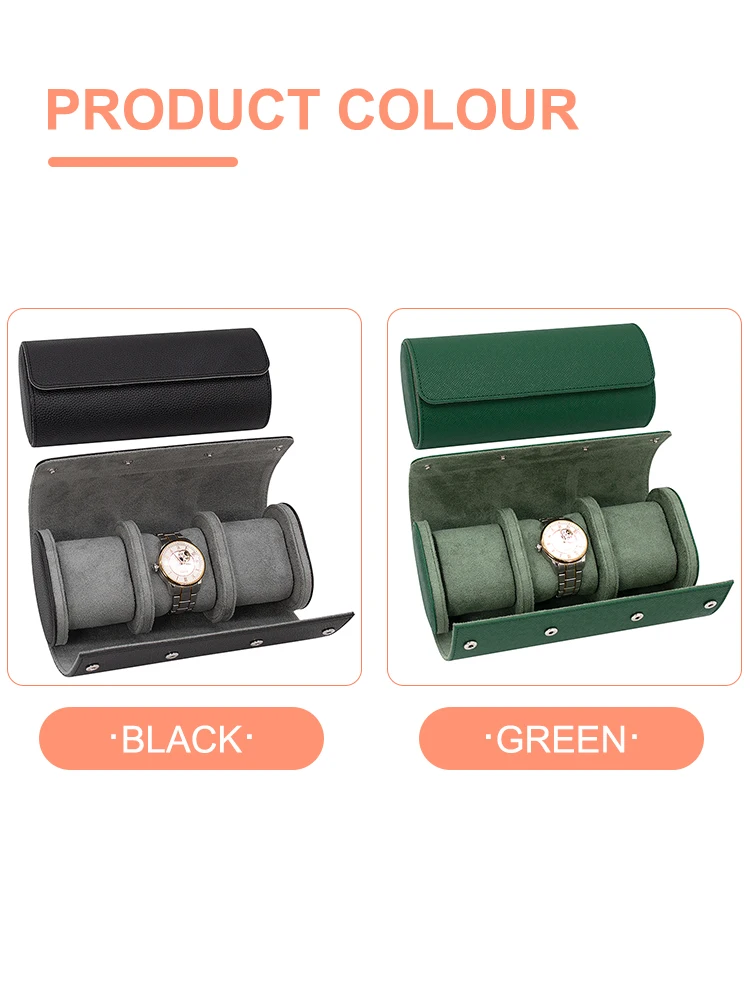 

Dropshipping Hot Sale Watch Roll Travel Case 3 Slot For Men Pu Leather Portable Watch Display Storage Brown