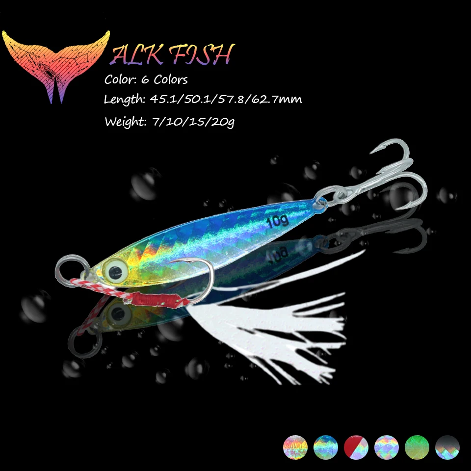 

WALK FISH металлическая джиг-ложка 1 шт. 7 г/10 г/15 г/20 г, приманка для рыбалки, крючок с перьями, джиггинг, жесткая приманка, окуня, фотоинструмент