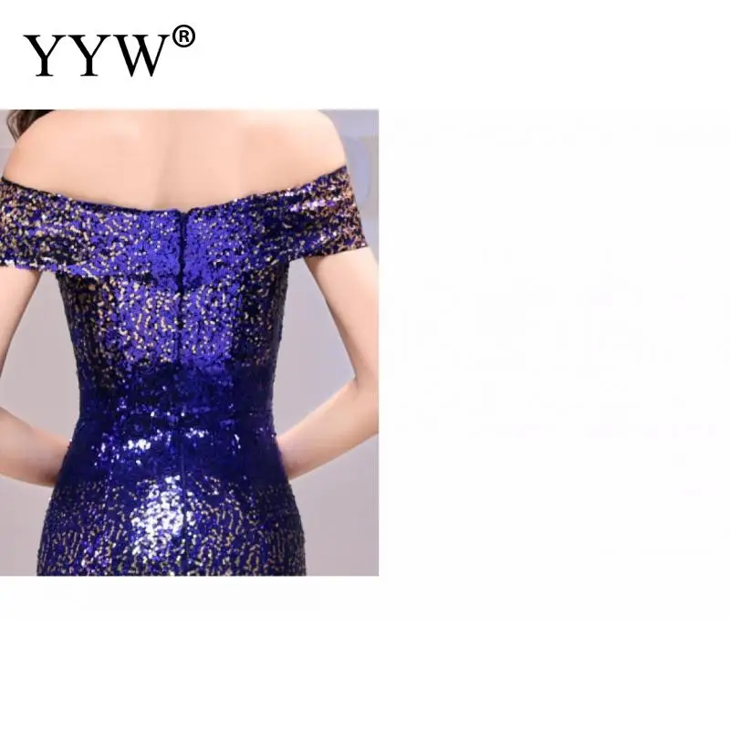 Сексуальное вечернее платье с открытыми плечами и блестками женское длинное