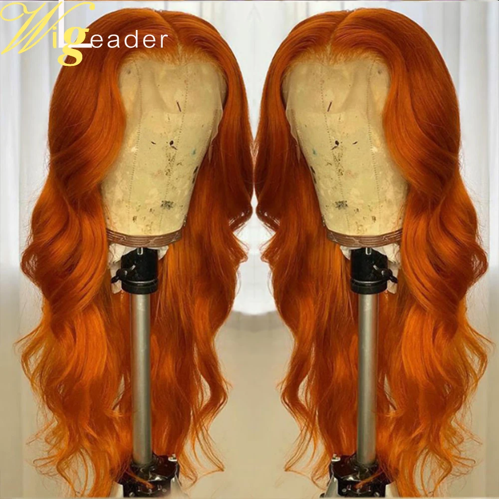 Wigleader оранжевые волнистые человеческие волосы без клея кружевные передние