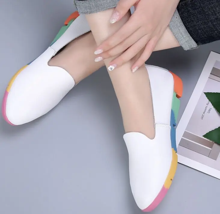 Туфли женские из натуральной кожи простая повседневная дышащая обувь на плоской