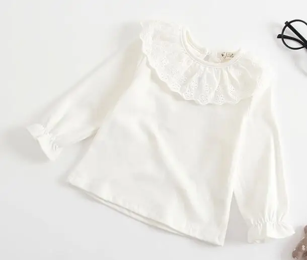 White t-shirt Детский вязаный свитер с оборками для маленьких девочек пуловер для малышей свитер с воротником в виде листьев лотоса верхняя одежда - Цвет: White t-shirt