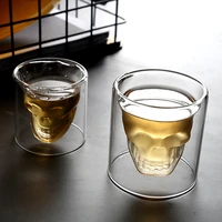 2 16pcs crystal skull head glass tea cup double layers shot transparent skull bottle whiskey wine vodka bar club beer wine glass