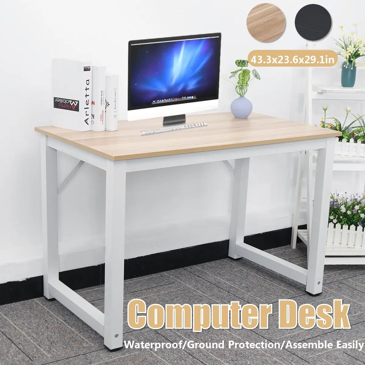 

Модернизированный деревянный компьютерный стол, 43,3x23,6x29,1 дюймов, компьютерный стол в современном стиле для дома, офиса, учебы, гостиной, эко...