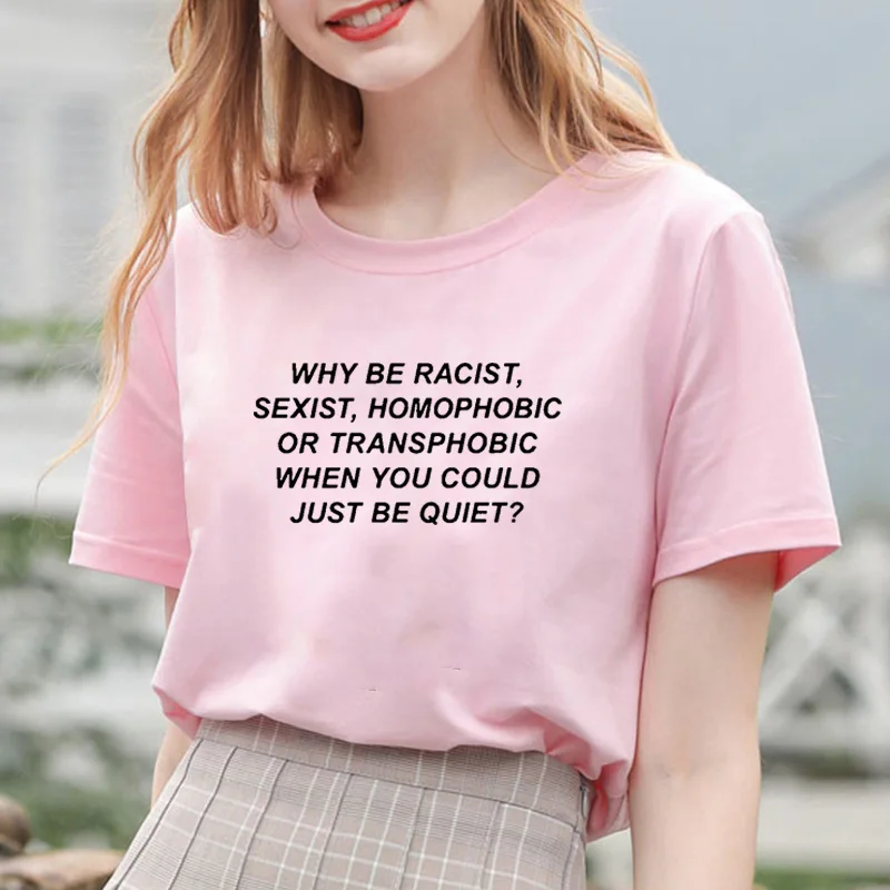 

Женская свободная футболка с принтом WHY BE, черно-белая футболка с коротким рукавом, Повседневная Уличная одежда на лето