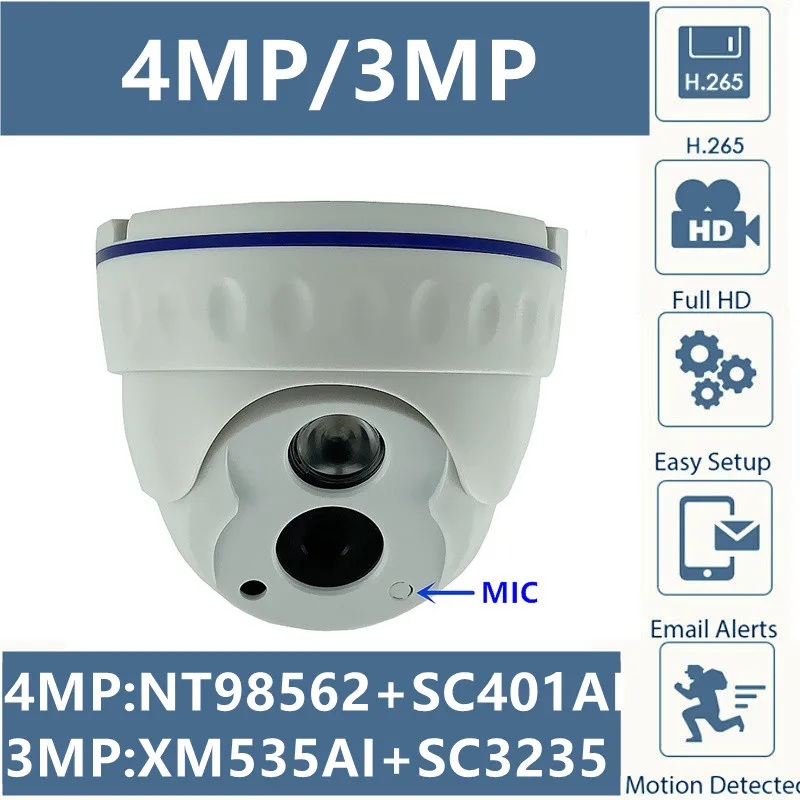 Встроенный микрофон 4 МП 3 Мп IP потолочная купольная камера NT98562 + SC401AI 2560*1440 XM535AI